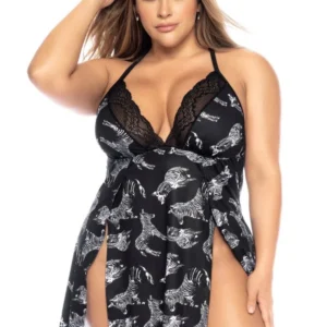 Großes Nachthemd mit Zebradruck, seitlich geschlitzt – MAL7522XFIBK