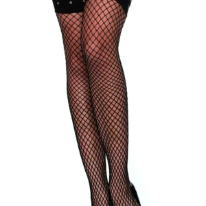 Stylische schwarze Netzstrumpfhose mit silbernen Ösen – DG0398BLK