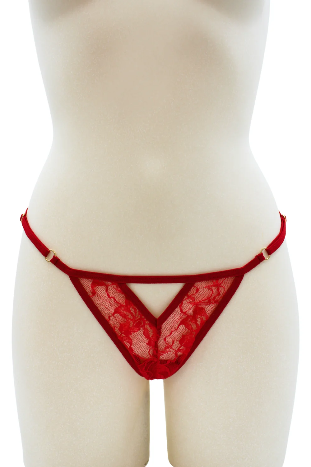 Roter String mit Perlenjuwel & goldenen Strasssteinen - PA06MRED – Bild 3